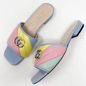 Gucci Jolie GG Marmont Quilted Leather Pastel Flat Slide Sandals